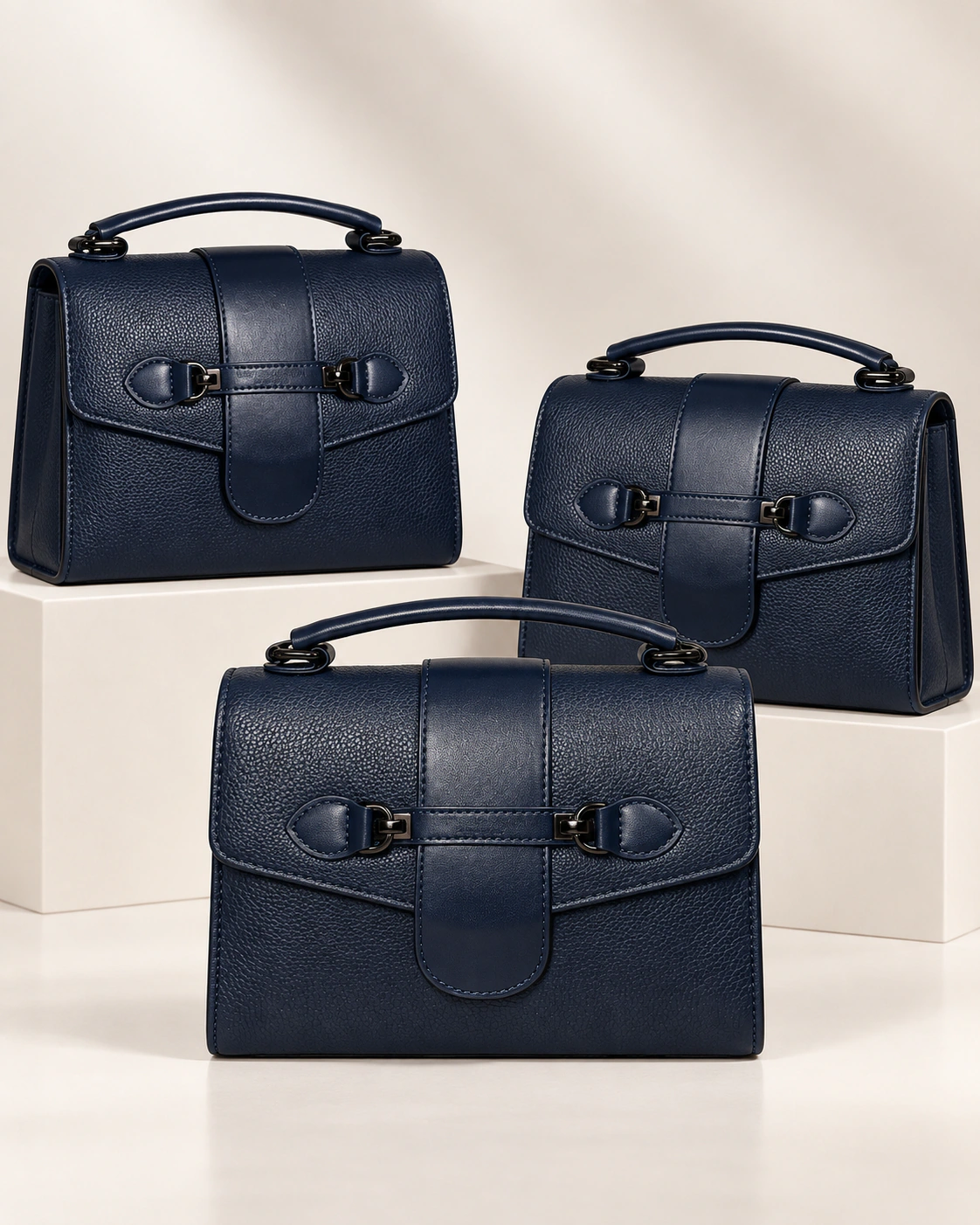 Bolsa Estruturada Lucky Girl Azul-Marinho com Detalhe Duplo Frontal